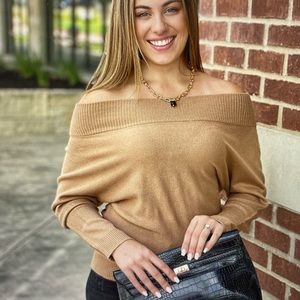 Off Shoulder Sweater - Camel